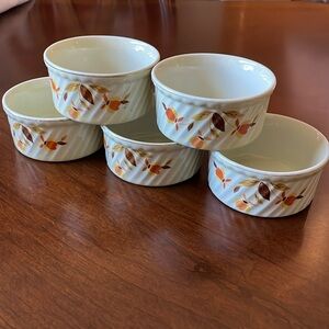 Vintage 1950’s Hall’s Superior china Autumn leaf lot of 5 ramekins soufflé